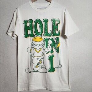 Garfield Shirt Mens Medium White Golf Hole In 1 Graphic Cartoon Tee T-Shirt